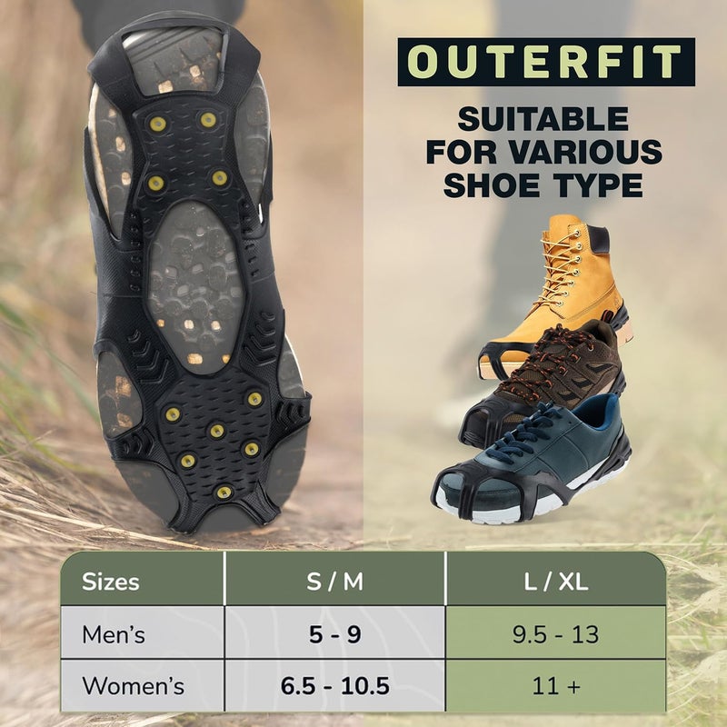 Outerfit Non-Slip Crampons with Tungsten Steel Spikes, Shoe Spikes for Snow and Ice, Snow Cleats, Ice Grips for Hiking, Fishing, Walking - Image 5